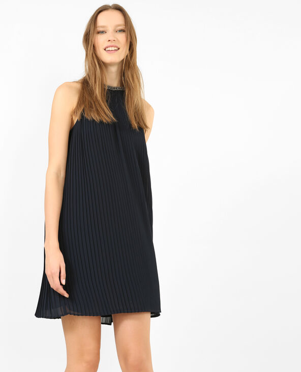 Robe plissée à bijoux bleu marine - Pimkie