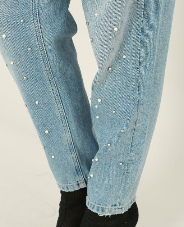 Jean mum détail perles bleu foncé - Pimkie