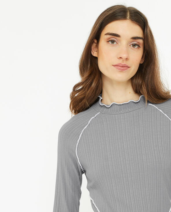 Top en maille côtelée avec coutures apparentes gris - Pimkie