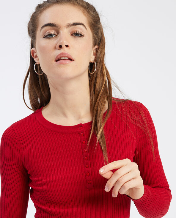 Pull boutonné rouge - Pimkie