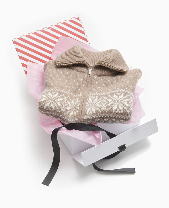 Gilet court zippé avec motifs de Noël taupe - Pimkie