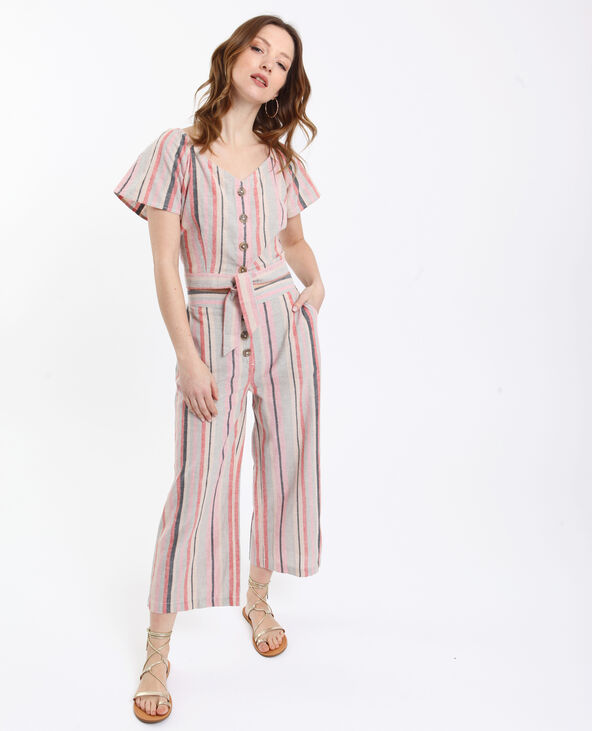 Pantalon rayé en lin rose clair - Pimkie