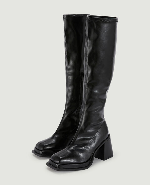 Bottes plateformes bouts carrés noir - Pimkie