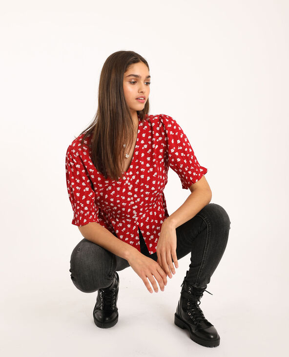 Chemisier à fleurs rouge - Pimkie