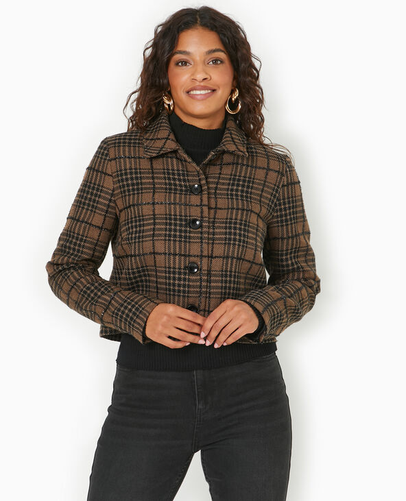 Veste droite et courte en tweed avec lurex marron - Pimkie
