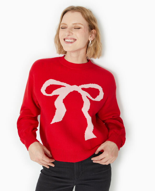 Pull en maille avec nœud devant rouge - Pimkie