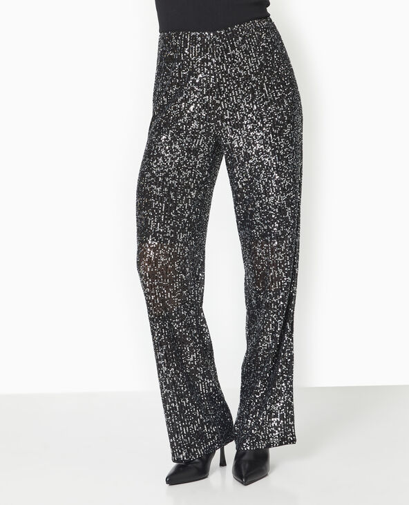 Pantalon large et doit avec sequins noir - Pimkie
