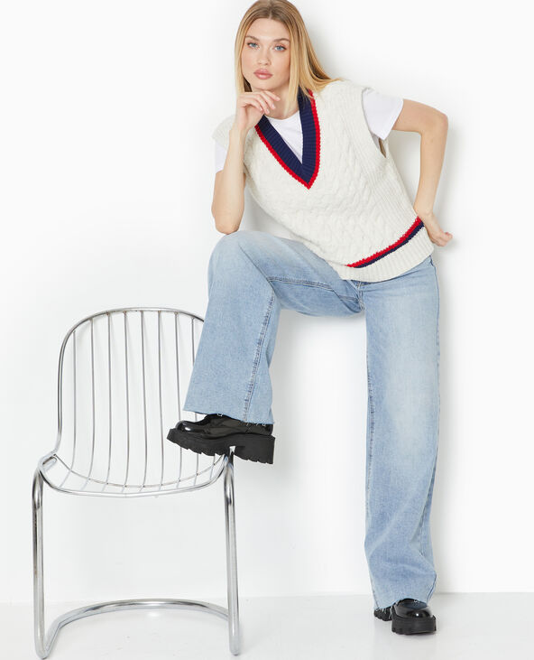 Pull sans manches col V avec torsades blanc - Pimkie