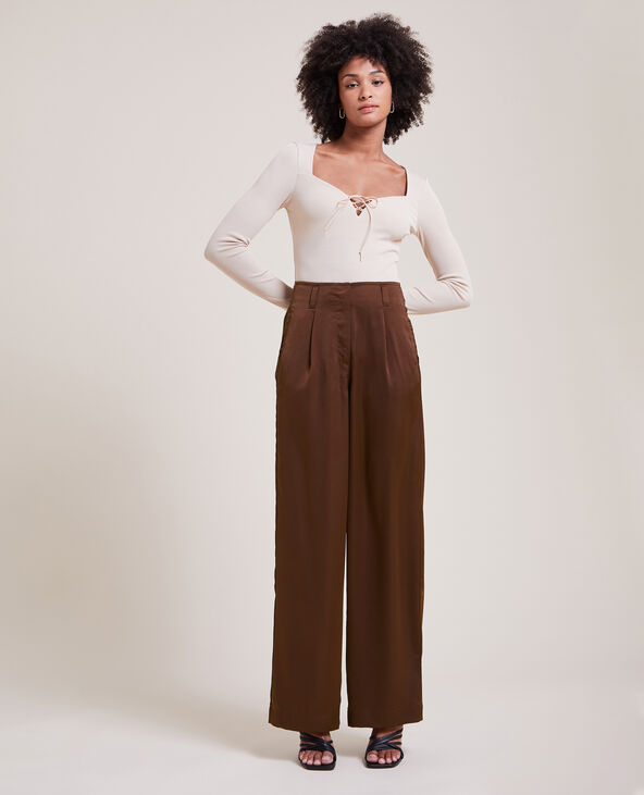 Pantalon marron large clearance