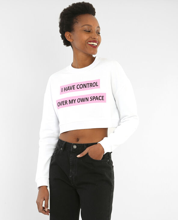 Sweat cropped à message blanc - Pimkie
