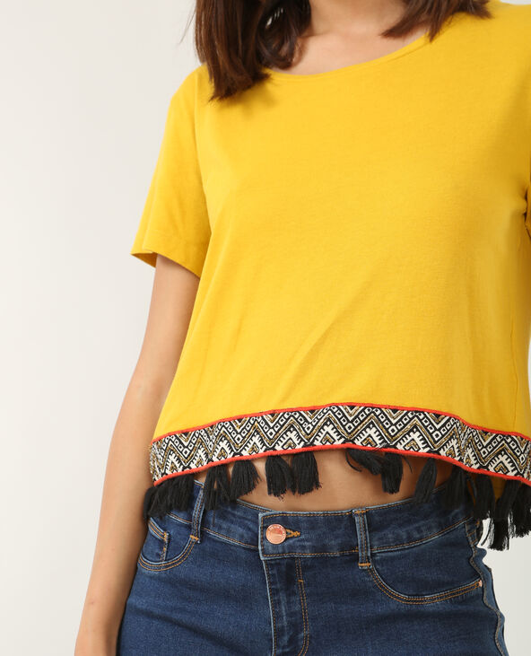 Cropped top à pompons jaune ocre - Pimkie
