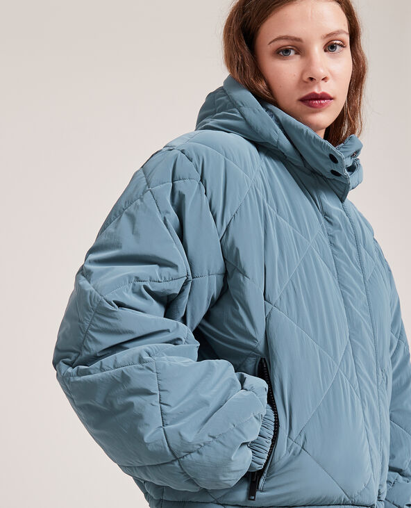 Doudoune cropped avec capuche fourrée bleu - Pimkie