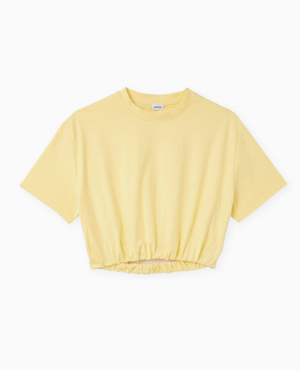 T-shirt court avec détail élastique Jaune pâle - Pimkie