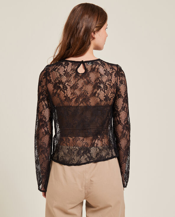 Top en dentelle manches flare noir - Pimkie