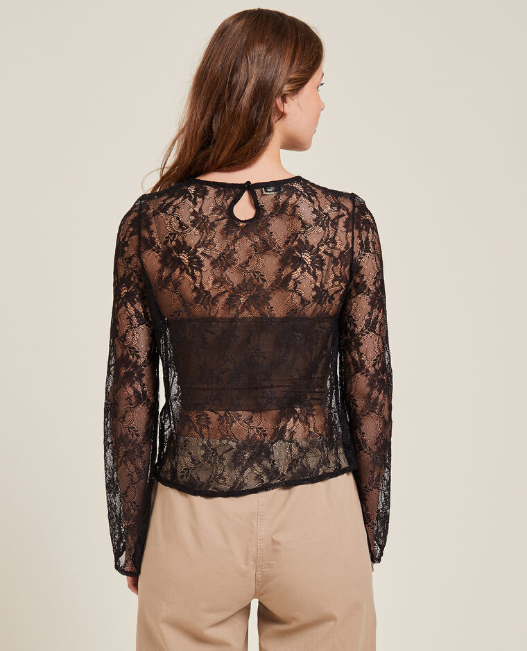 Top en dentelle manches flare noir - Pimkie