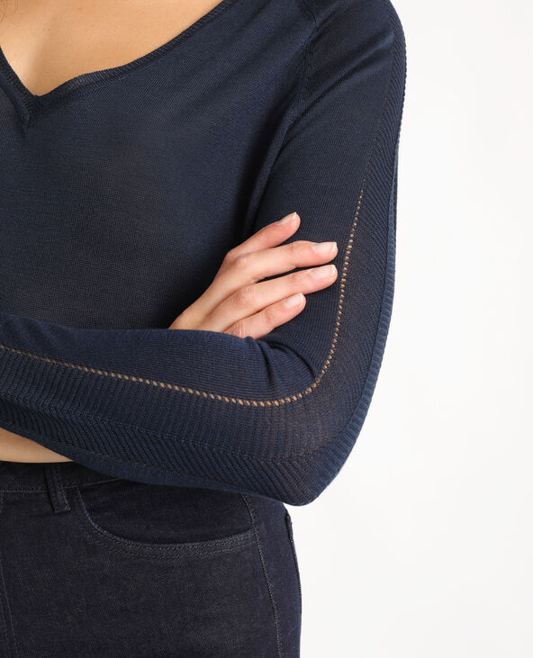 Pull fin à col V bleu marine - Pimkie