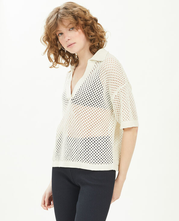 Top col polo maille ajourée beige - Pimkie
