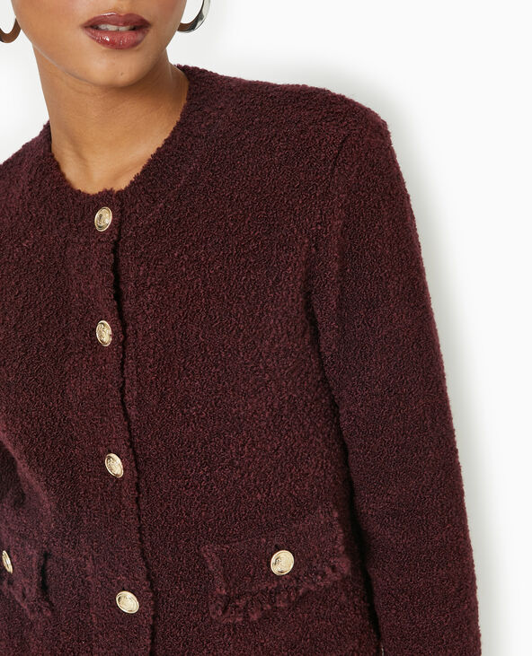 Gilet droit en maille bouclette avec boutons dorés bordeaux - Pimkie
