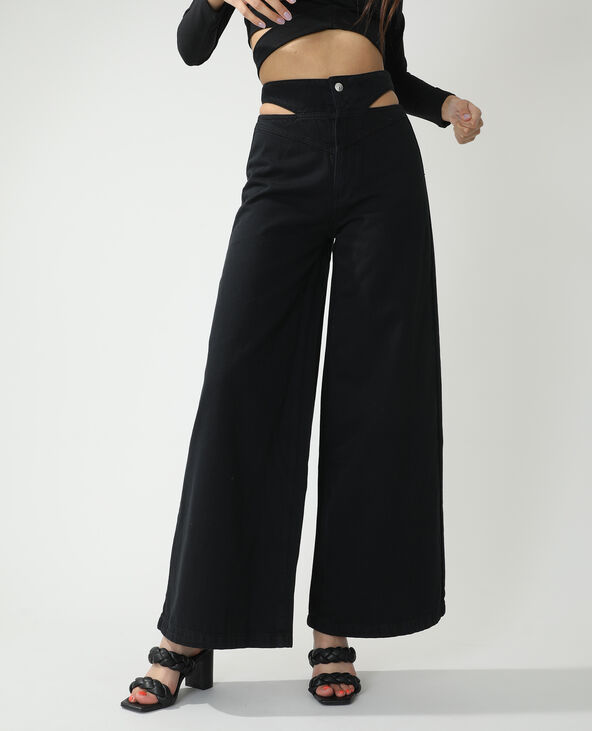 Jean wide leg high waist avec découpes noir - Pimkie