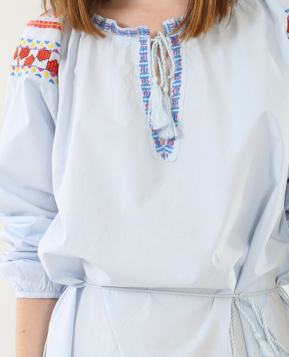 Robe folk brodée bleu - Pimkie