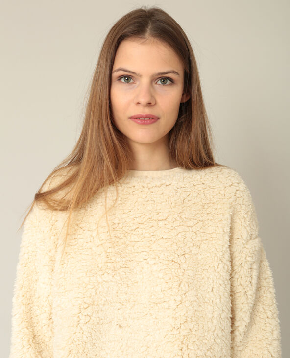 Sweat en fausse fourrure écru - Pimkie