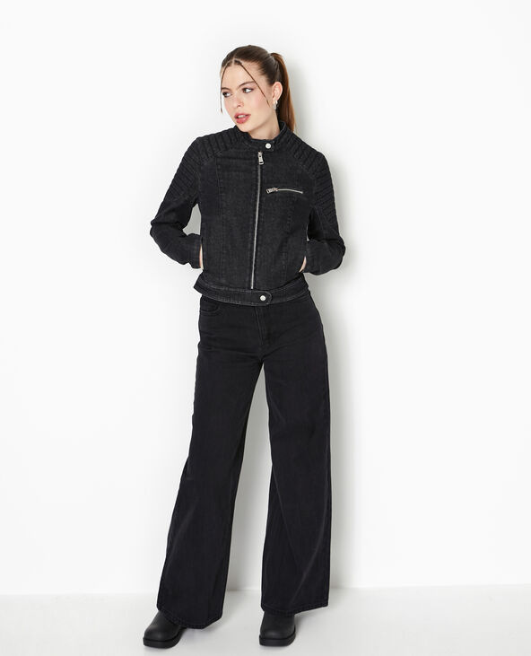 Blouson biker en jean noir - Pimkie