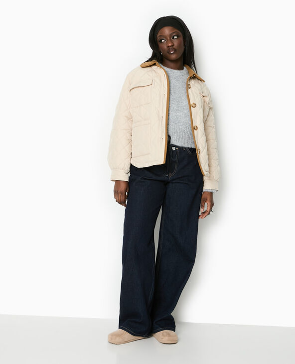 Manteau court matelassé avec col velours écru - Pimkie