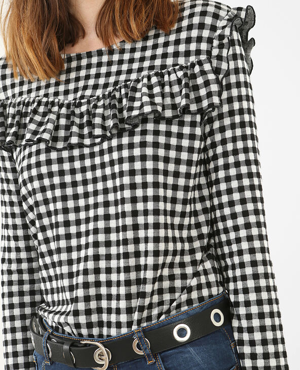 T-shirt vichy à volants noir - Pimkie