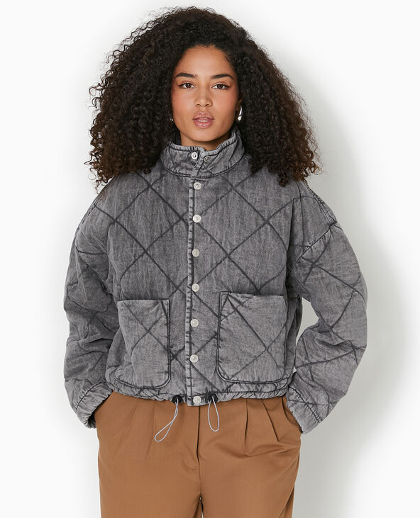 Veste matelassée en jean délavé acid wash gris foncé - Pimkie