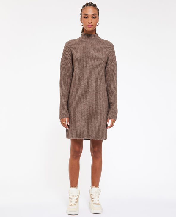 Robe courte en maille avec col montant taupe - Pimkie