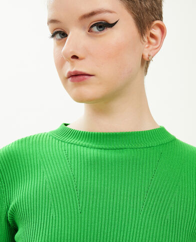 Pull col rond maille côtelée vert - Pimkie
