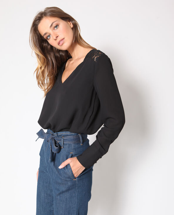 Blouse à col V noir - Pimkie
