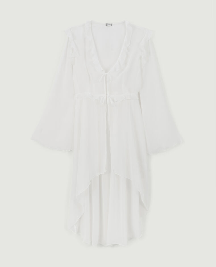 Longue blouse transparente avec volants blanc - Pimkie