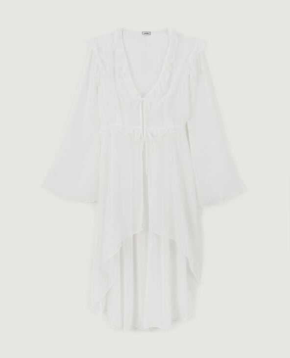 Longue blouse transparente avec volants blanc - Pimkie