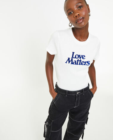 T-shirt manches courtes avec flocage velours blanc - Pimkie