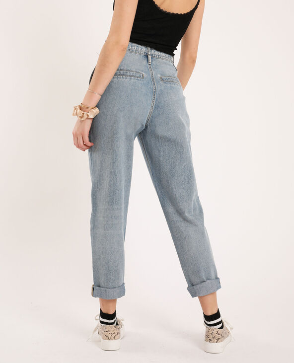 Jean mom taille haute top avec ceinture à nouer