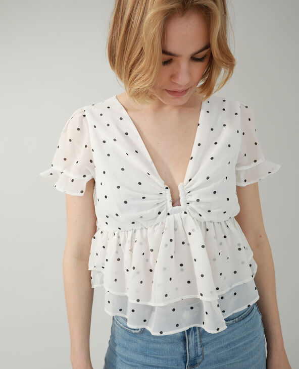 Top à volants et à pois blanc - Pimkie