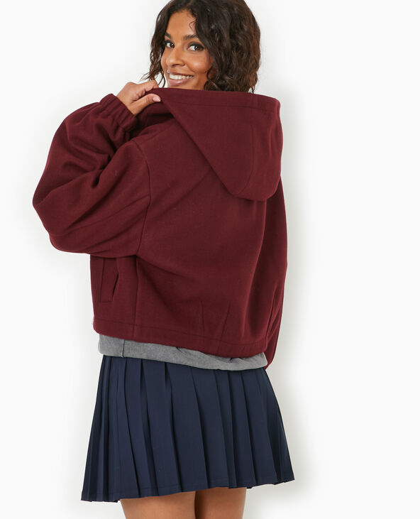 Blouson zippé avec capuche effet drap de laine bordeaux - Pimkie
