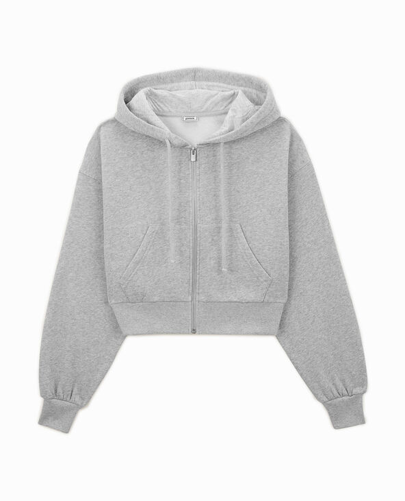 Gilet zippé court à capuche gris chiné - Pimkie