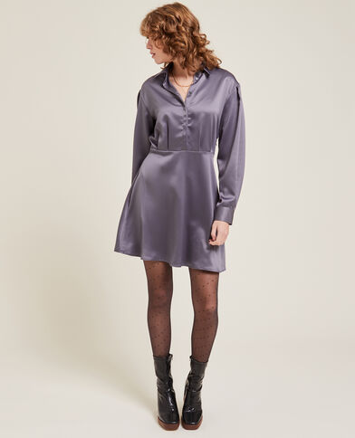 Robe chemise en satin gris foncé - Pimkie