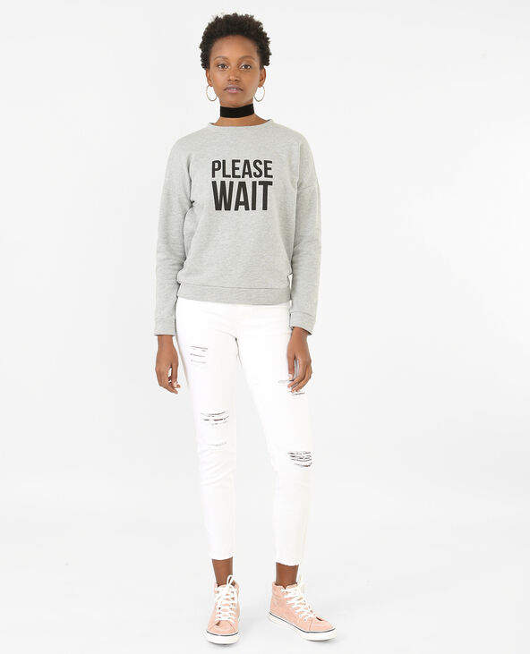 Sweat à message gris chiné - Pimkie