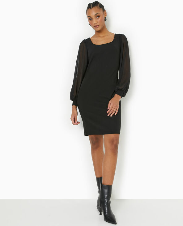 Robe courte avec manches ballons transparentes noir - Pimkie
