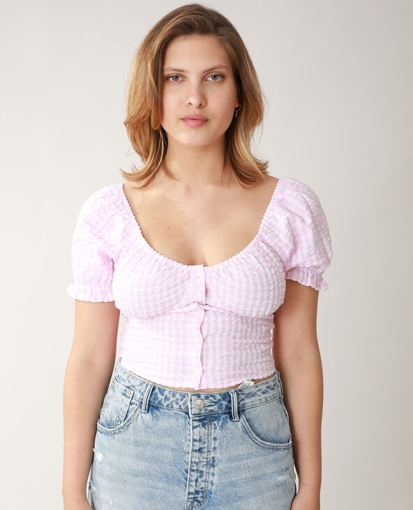 Top Vichy gaufré rose clair - Pimkie