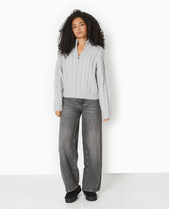 Gilet zippé en maille torsadée gris clair - Pimkie