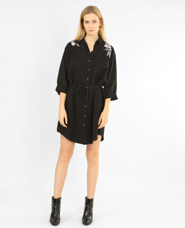 Robe chemise brodée noir - Pimkie
