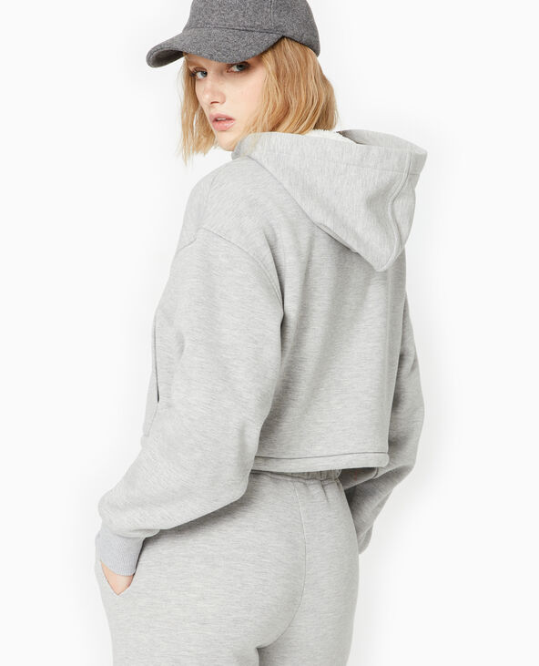 Sweat court et zippé doublé de fourrure gris chiné - Pimkie