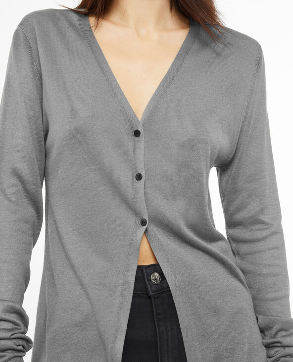 Gilet long en maille fine gris foncé - Pimkie