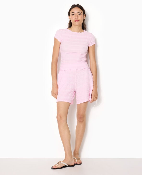 T-shirt manches courtes en maille reliefée rose - Pimkie