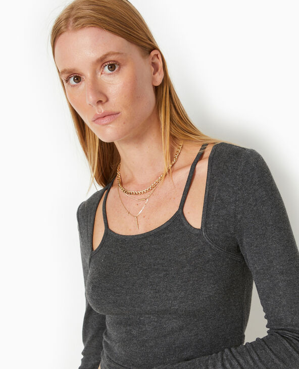 Top avec effet de superposition débardeur + gilet gris chiné - Pimkie
