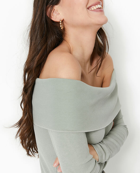 Top manches longues encolure Bardot vert - Pimkie